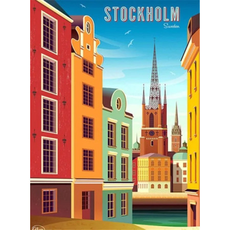 Stockholm Vintage : Promenade au Fil du Canal Diamond Painting