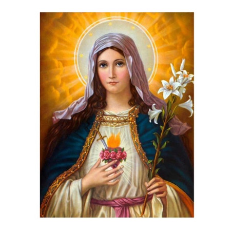 Vierge Marie aux Lys et au Cœur Immaculé Diamond Painting