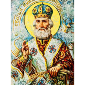 Saint Nicolas le Thaumaturge : Icône Orthodoxe en Broderie Diamant Diamond Painting