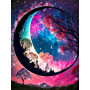 Lune Cosmique aux Feuillages Flamboyants Diamond Painting