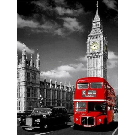 Big Ben et Bus Rouge : Contrastes Londoniens Diamond Painting