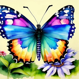 Papillon Aquarelle sur Fleur Lavande Diamond Painting