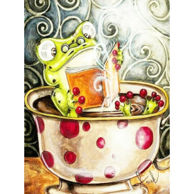 Grenouille Lectrice dans sa Tasse Magique Diamond Painting