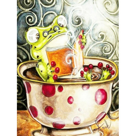 Grenouille Lectrice dans sa Tasse Magique Diamond Painting