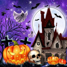 Nuit d'Halloween Hantée sous la Pleine Lune Diamond Painting