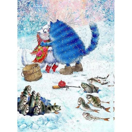 Étreinte Hivernale des Chats Pêcheurs Diamond Painting
