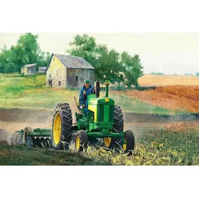 Tracteur Vert et Jaune dans les Champs Diamond Painting