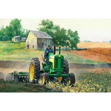 Tracteur Vert et Jaune dans les Champs Diamond Painting