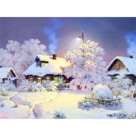 Soir d'Hiver au Village Enneigé Diamond Painting