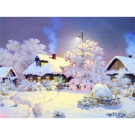 Soir d'Hiver au Village Enneigé Diamond Painting