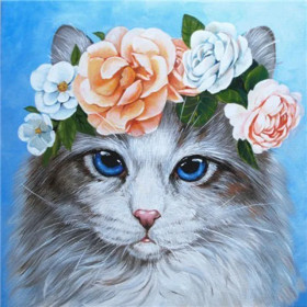 Chat Fleuri aux Yeux de Saphir Diamond Painting