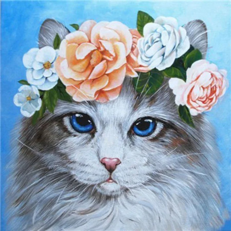Chat Fleuri aux Yeux de Saphir Diamond Painting