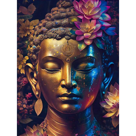 Bouddha Doré aux Fleurs de Lotus Diamond Painting