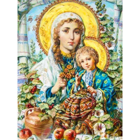 Vierge Marie et Enfant Jésus aux Baies Rouges Diamond Painting