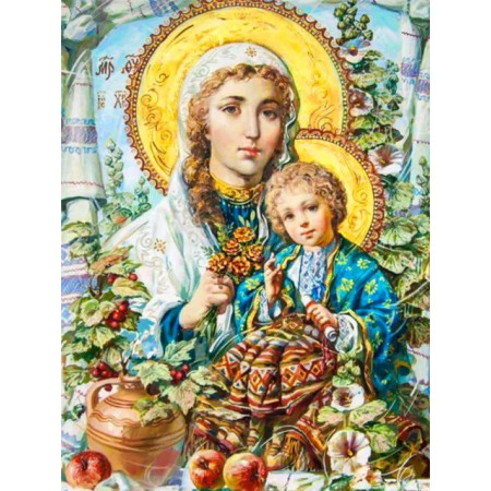 Vierge Marie et Enfant Jésus aux Baies Rouges Diamond Painting