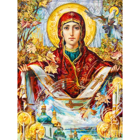 Vierge Marie d'Automne aux Dômes d'Or Diamond Painting