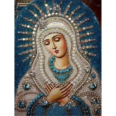 Vierge Marie aux Perles et à l'Auréole d'Or Diamond Painting