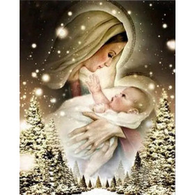 Vierge Marie et Enfant Jésus sous la Neige Diamond Painting