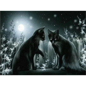 Duo Félin sous la Lune Argentée Diamond Painting