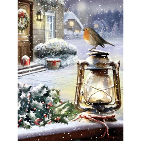 Rouge-gorge et Lanterne de Noël Diamond Painting