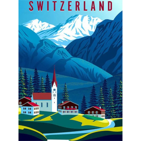 Village Alpin sous les Cimes Enneigées Diamond Painting