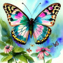 Papillon Éclatant sur un Jardin de Fleurs Diamond Painting