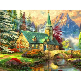 Église de Montagne sous les Couleurs d'Automne Diamond Painting
