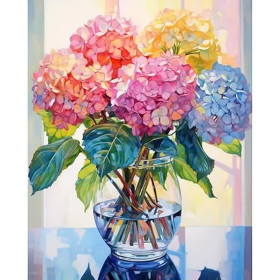 Bouquet d'Hortensias aux Couleurs de l'Arc-en-Ciel Diamond Painting