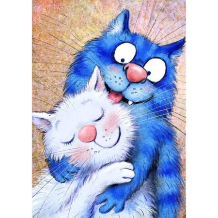 Tendresse Féline : Chats Bleu et Blanc enlacés Diamond Painting