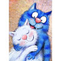 Tendresse Féline : Chats Bleu et Blanc enlacés Diamond Painting
