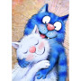 Diamond painting chats bleu et blanc enlacés tendresse féline strass brillants