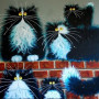 Cinq Chats Ébouriffés sur le Mur de Briques Diamond Painting
