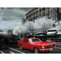 Ford Mustang Rouge sur Fond Urbain Monochrome Diamond Painting