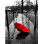 Parapluie Rouge sur Ponton Pluvieux Diamond Painting