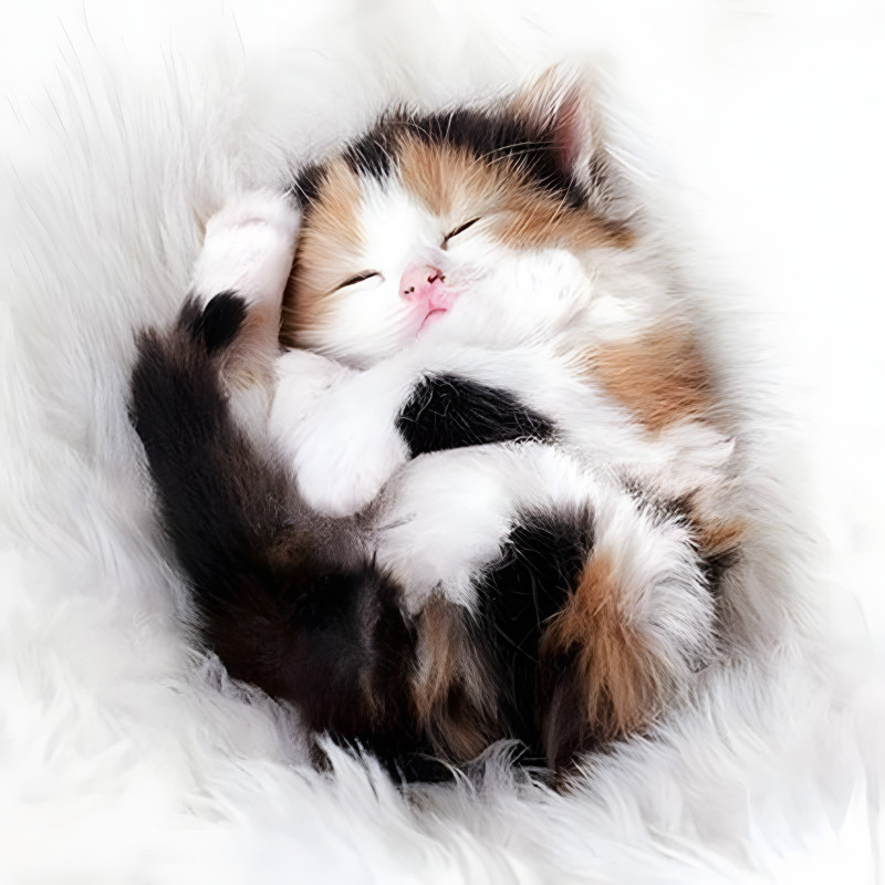 Chaton tricolore endormi diamond painting strass brillants couverture douce