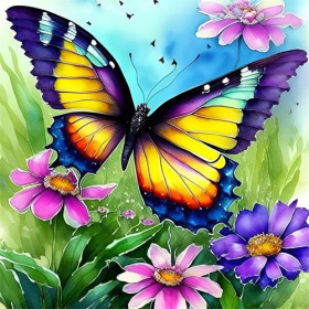 Papillon Éclatant au Jardin Fleuri Diamond Painting