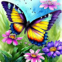 Papillon Éclatant au Jardin Fleuri Diamond Painting