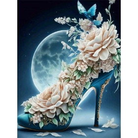 Escarpin Fleuri sous la Lune d'Argent Diamond Painting