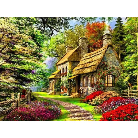Cottage de Campagne aux Fleurs Éclatantes Diamond Painting