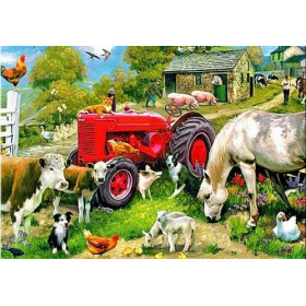 Tracteur Rouge et Animaux de la Ferme Diamond Painting
