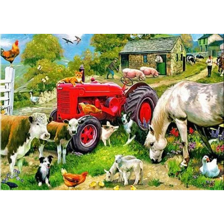 Tracteur Rouge et Animaux de la Ferme Diamond Painting