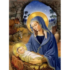 Vierge Marie et Enfant Jésus sous les Étoiles Diamond Painting
