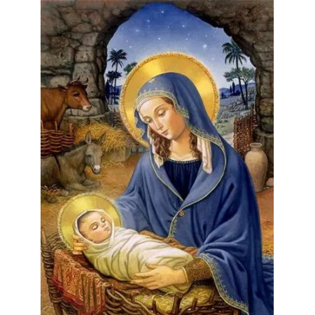 Vierge Marie et Enfant Jésus sous les Étoiles Diamond Painting