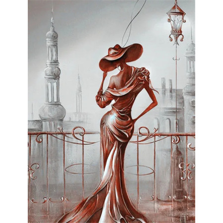 Élégance Cuivrée sur le Balcon Diamond Painting