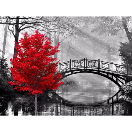 L'Arbre Rouge au Pont de Brume Diamond Painting