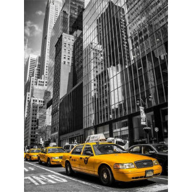 Taxis Jaunes de New York en Noir et Blanc Diamond Painting