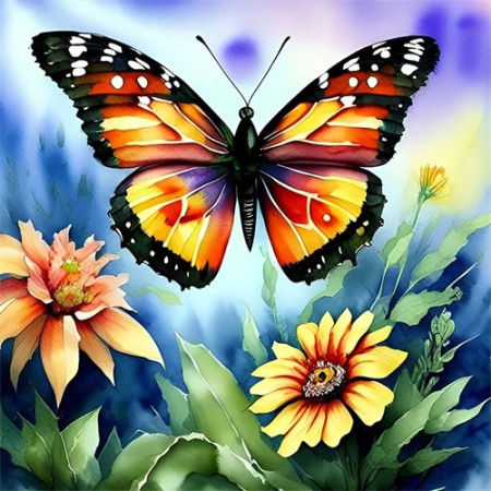 Papillon Flamboyant sur Jardin d'Été Diamond Painting