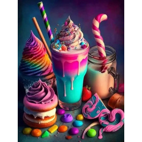 Festin Sucré : Milkshake et Délices Arc-en-Ciel Diamond Painting