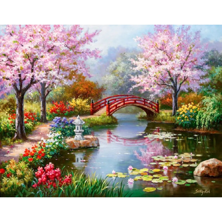 Jardin Asiatique aux Cerisiers en Fleurs Diamond Painting