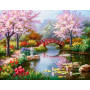 Jardin Asiatique aux Cerisiers en Fleurs Diamond Painting